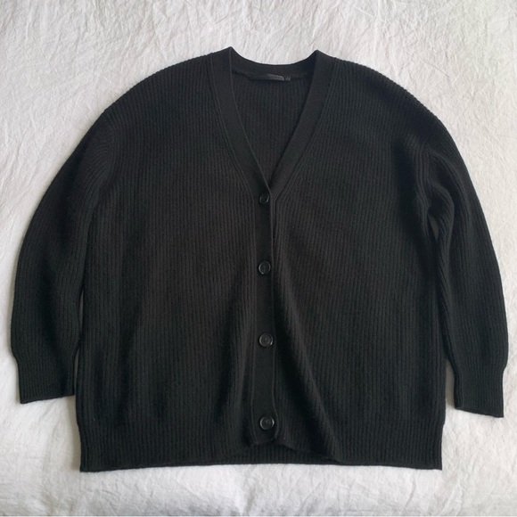 Jenni Kayne Cashmere Cocoon V Neck Button Knit Oversized Cardigan Sweater Black - Picture 5 of 10